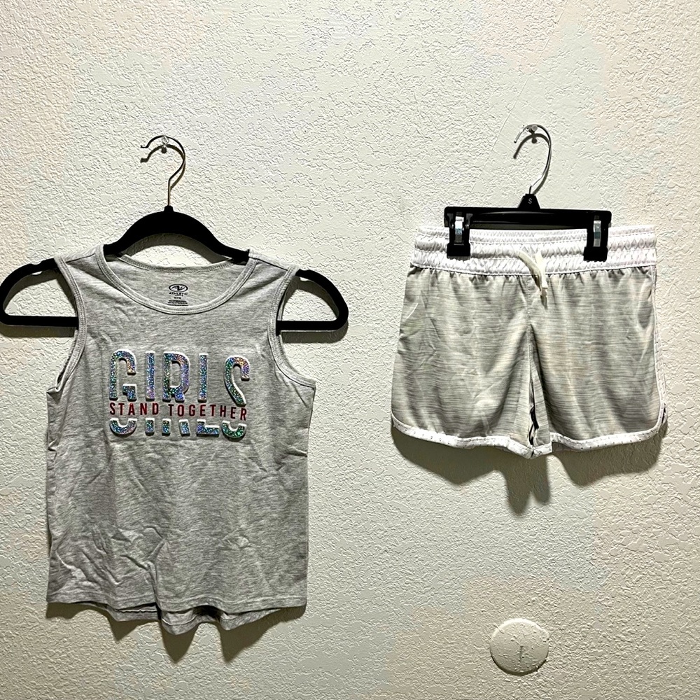 Athletic Works Grey “Girls Stand Together” Graphic Print Tank & Active Shorts